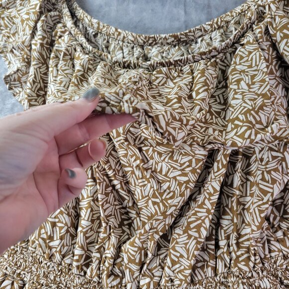 Old Navy Women 2X Brown White Print Flutter Sleeve Smocked Waist Peplum Top Boho - Picture 8 of 11